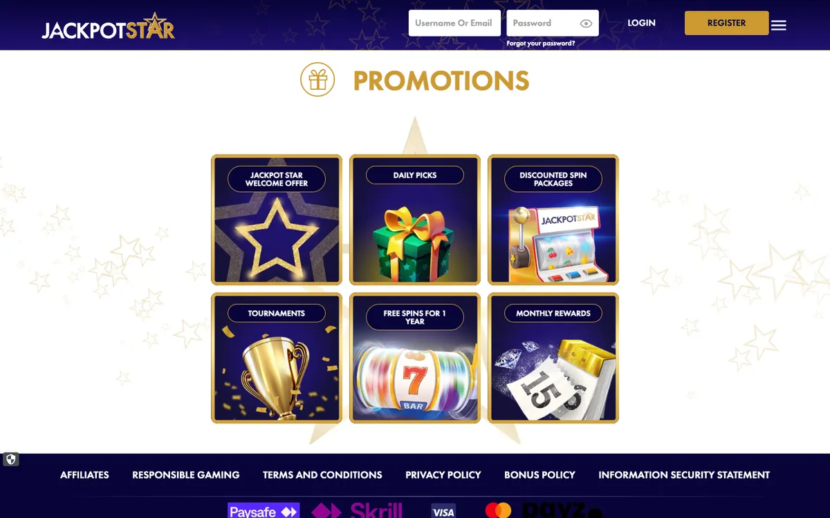 Jackpot Star Casino — «Акции», снято из страны Швейцария