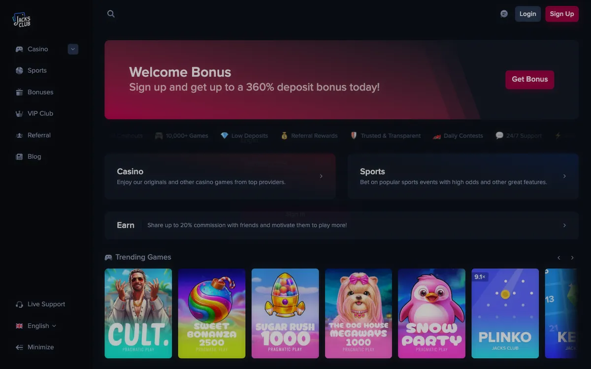 Jacks Club Casino — Sign-up, captured from Austria