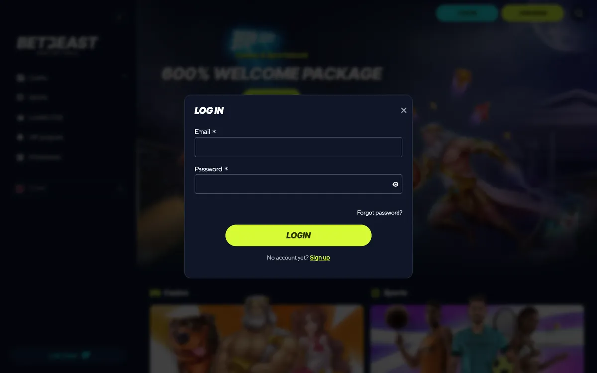 BetBeast Casino — Sign-up, captured from New Zealand