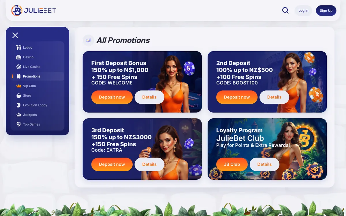 Juliebet Casino — Promotions, captured from New Zealand