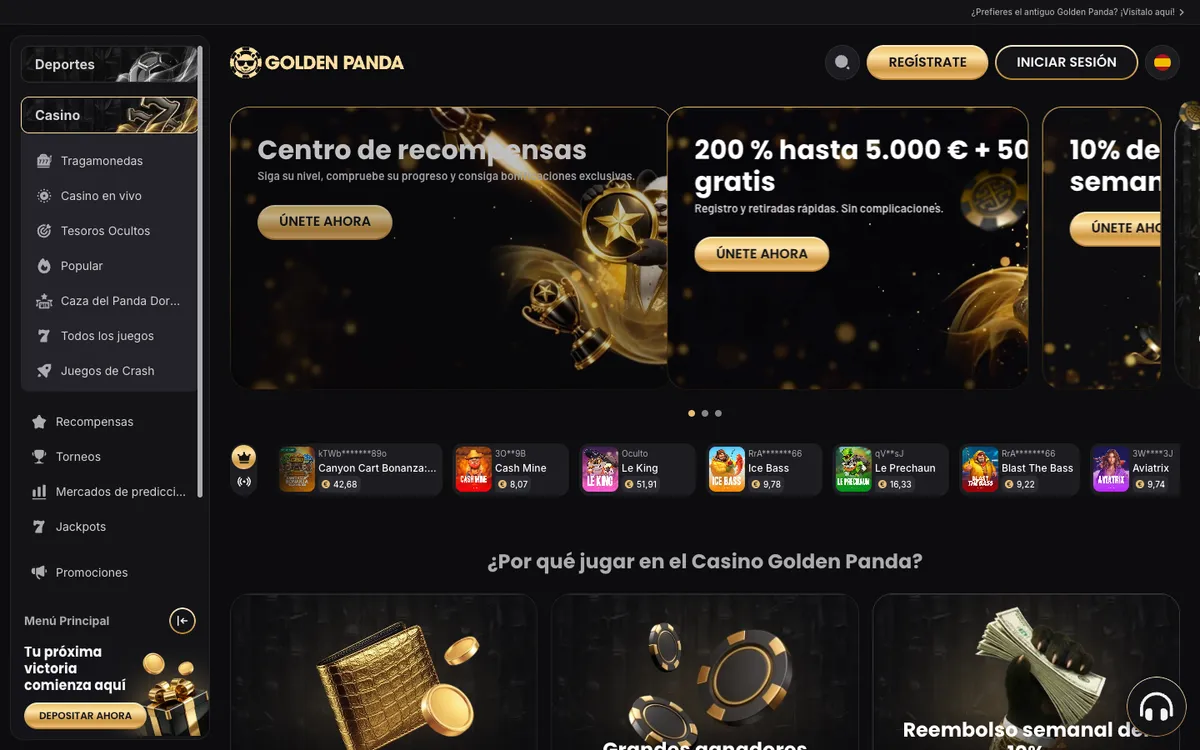 Golden Panda Casino — Home page, captured from Spain