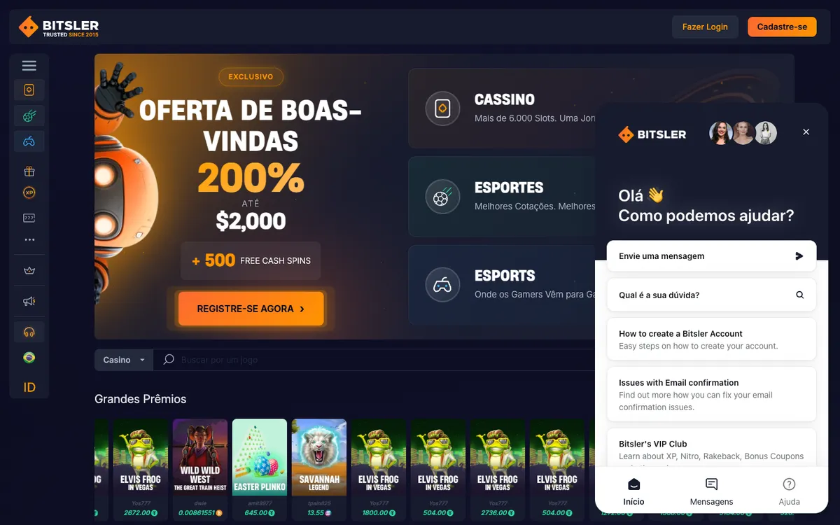 Bitsler Casino — Home page, captured from Brazil