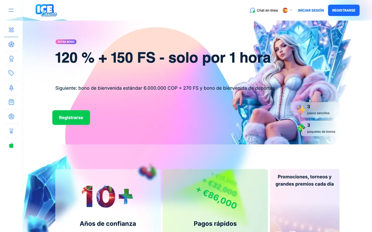Ice Casino — Home page, captured from Colombia