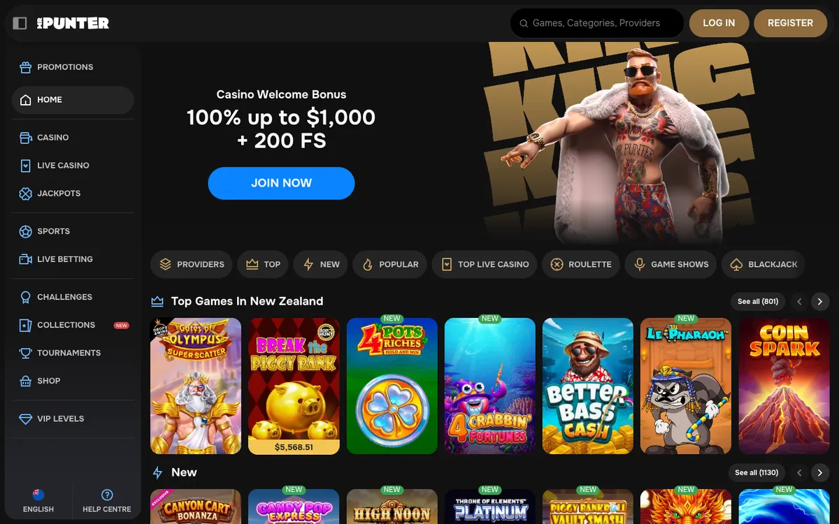 MrPunter Casino — Home page, captured from New Zealand