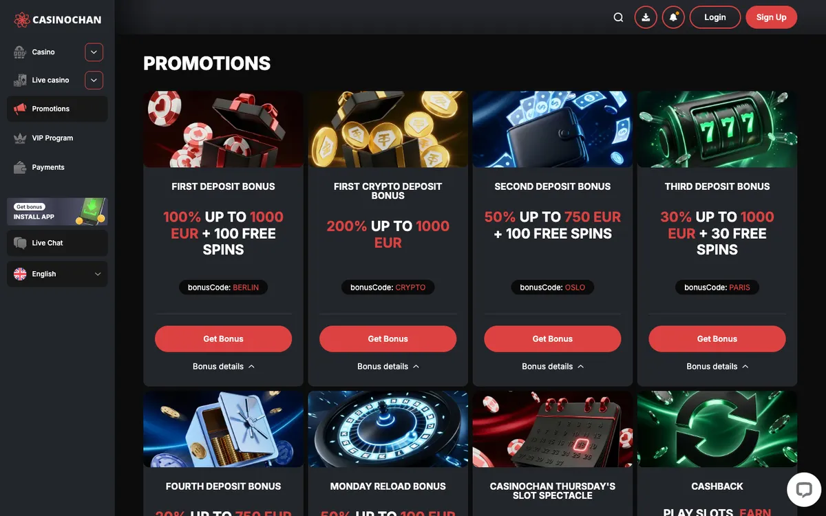 CasinoChan — Promotions, captured from Czechia