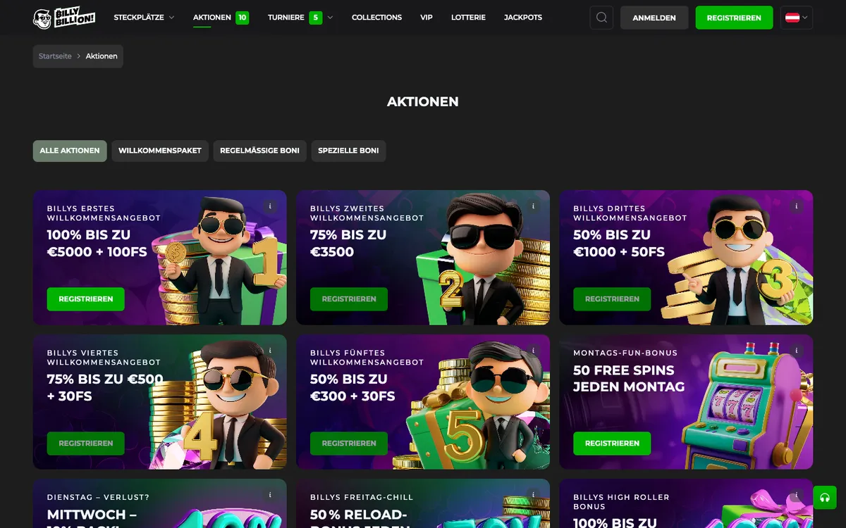 Billy Billion Casino — «Акции», снято из страны Австрия