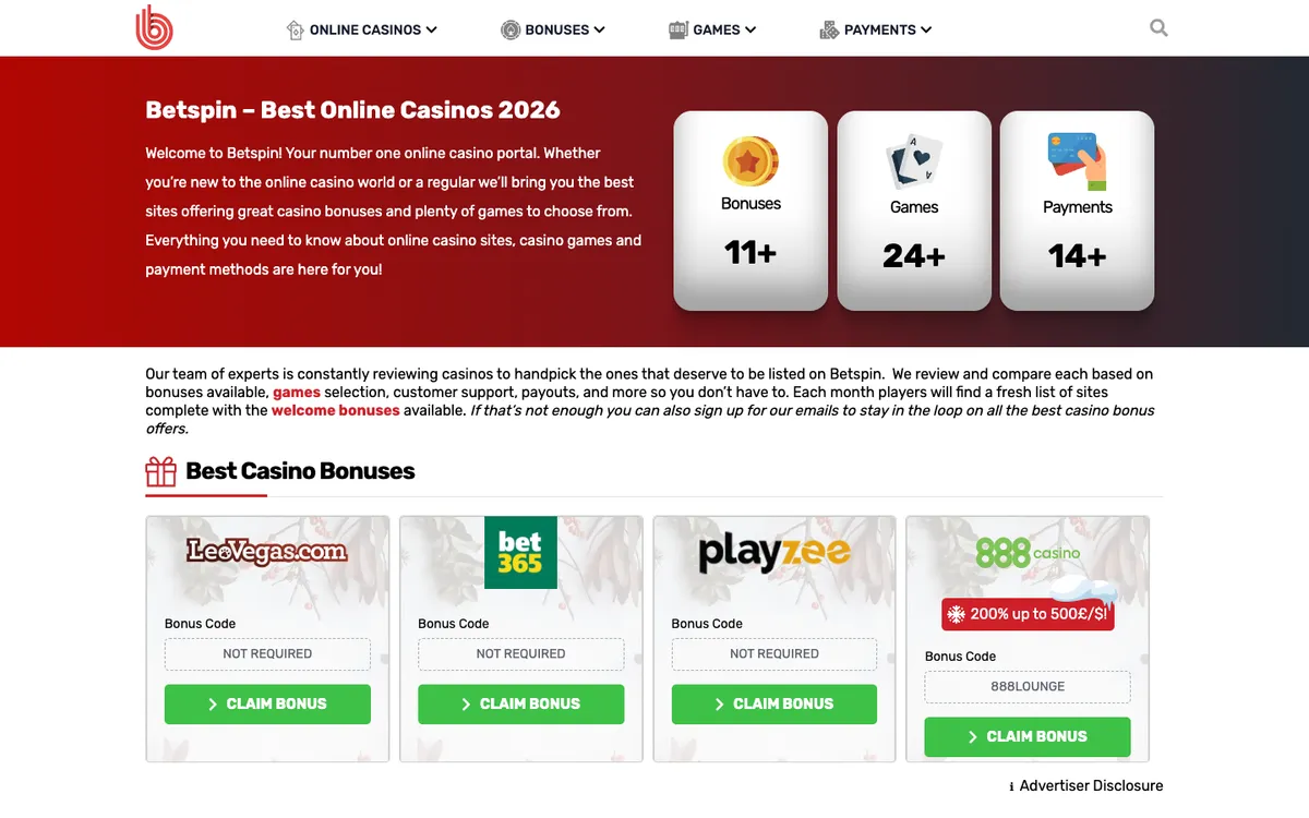Betspin Casino — Home page, captured from Norway
