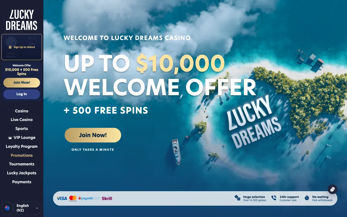 Lucky Dreams Casino — «Главная», снято из страны Новая Зеландия