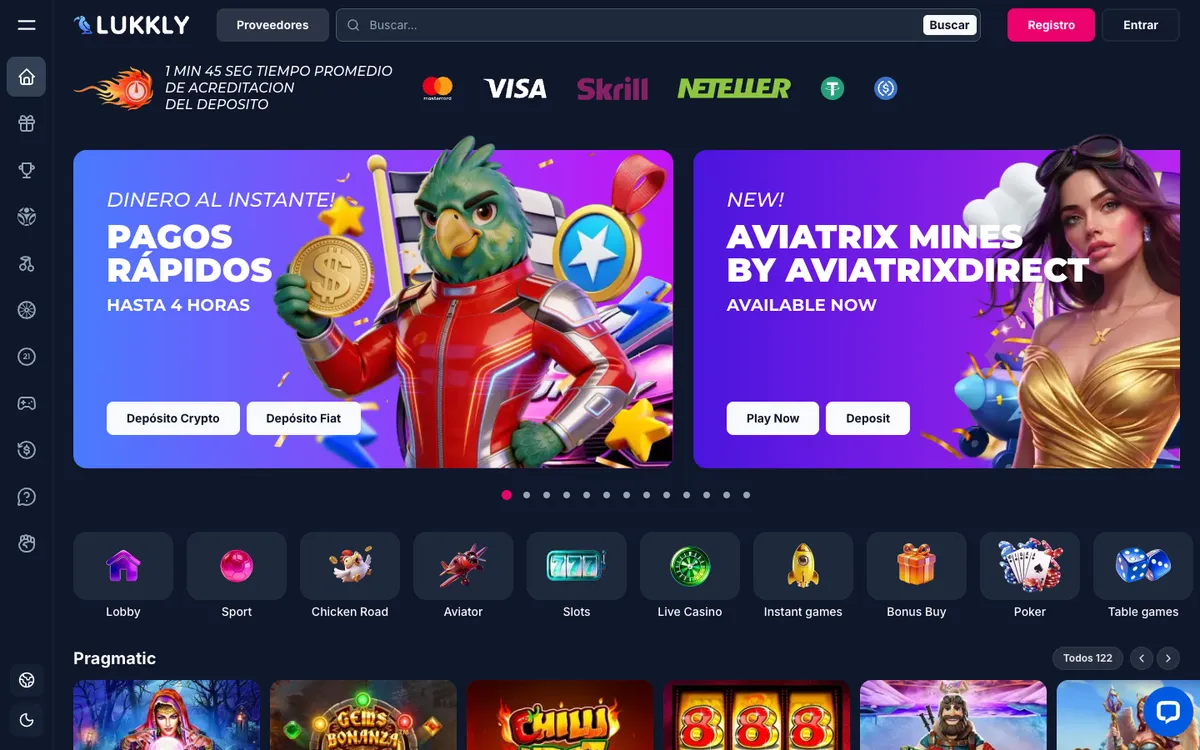 Lukkly Casino — Home page, captured from Argentina
