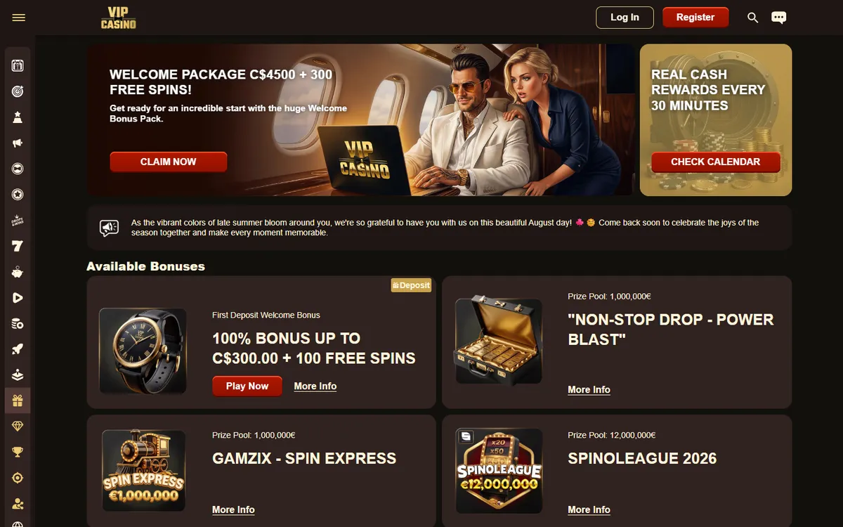 Vip Casino — «Акции», снято из страны Канада