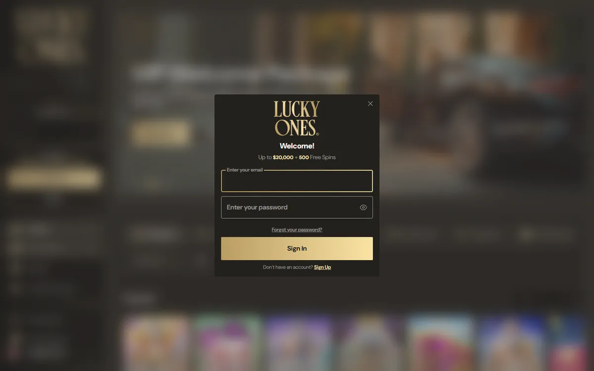 Lucky Ones Casino — Sign-up, captured from Canada