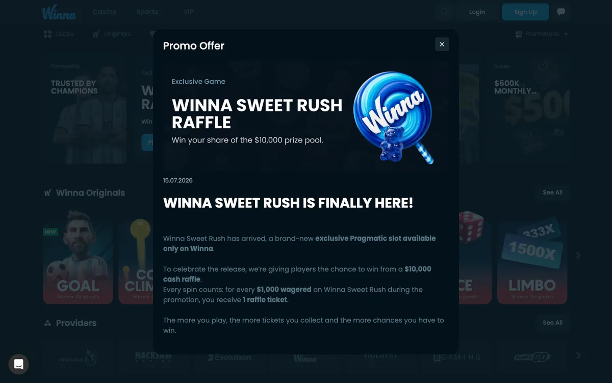 Winna Casino — Promotions, captured from Austria