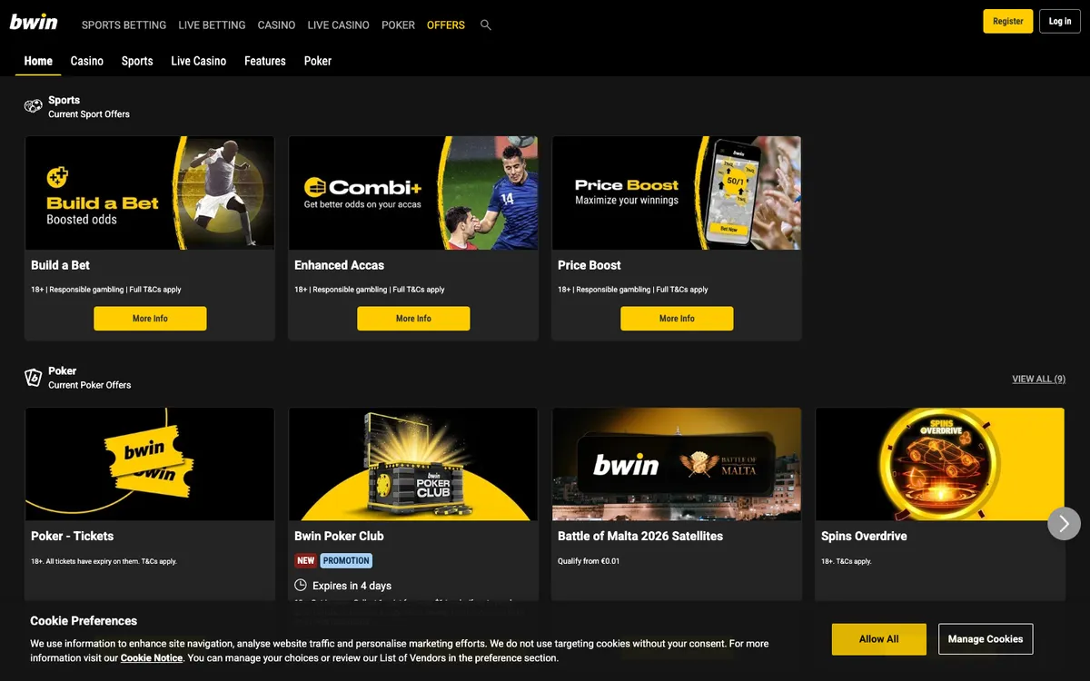 bwin Casino — «Акции», снято из страны Болгария