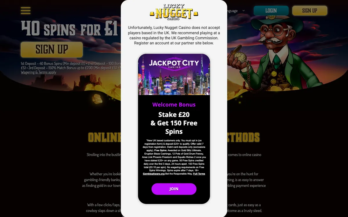 Lucky Nugget Casino — Payments, captured from United Kingdom