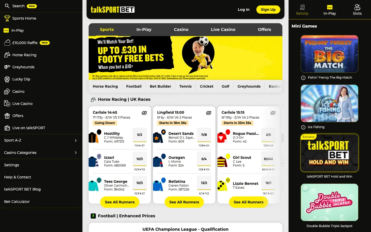 TalkSport Bet Casino — Home page, captured from United Kingdom