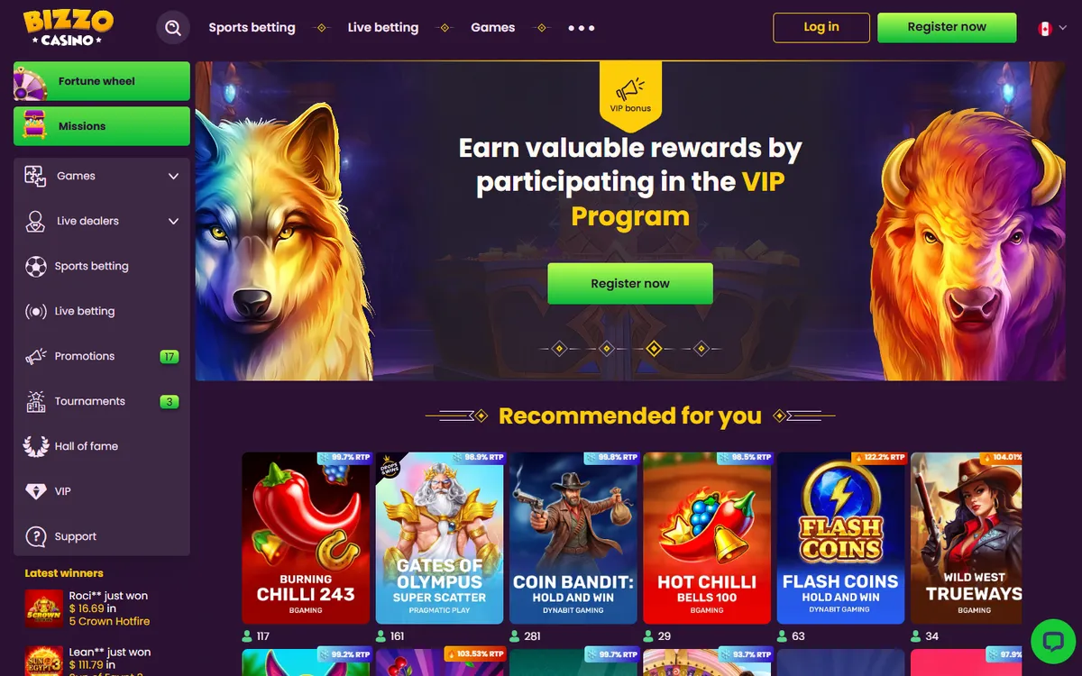 Bizzo Casino — Promotions, captured from Canada