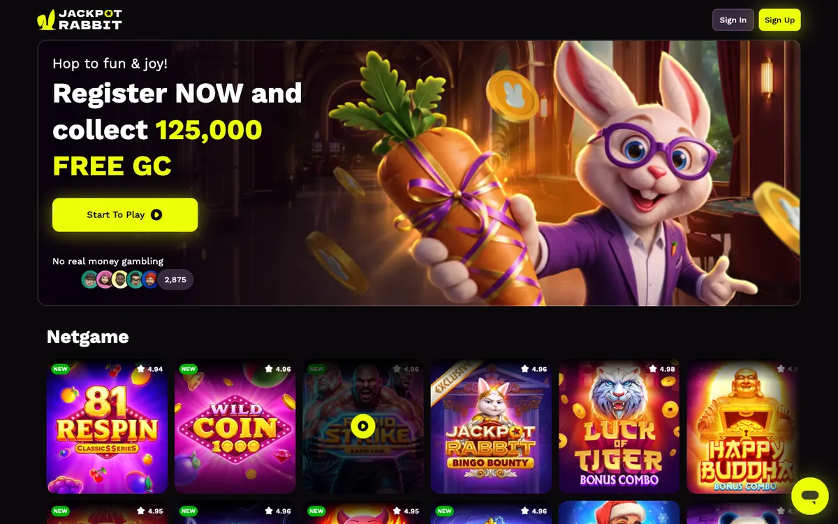 JackpotRabbit Casino — Home page, captured from United States