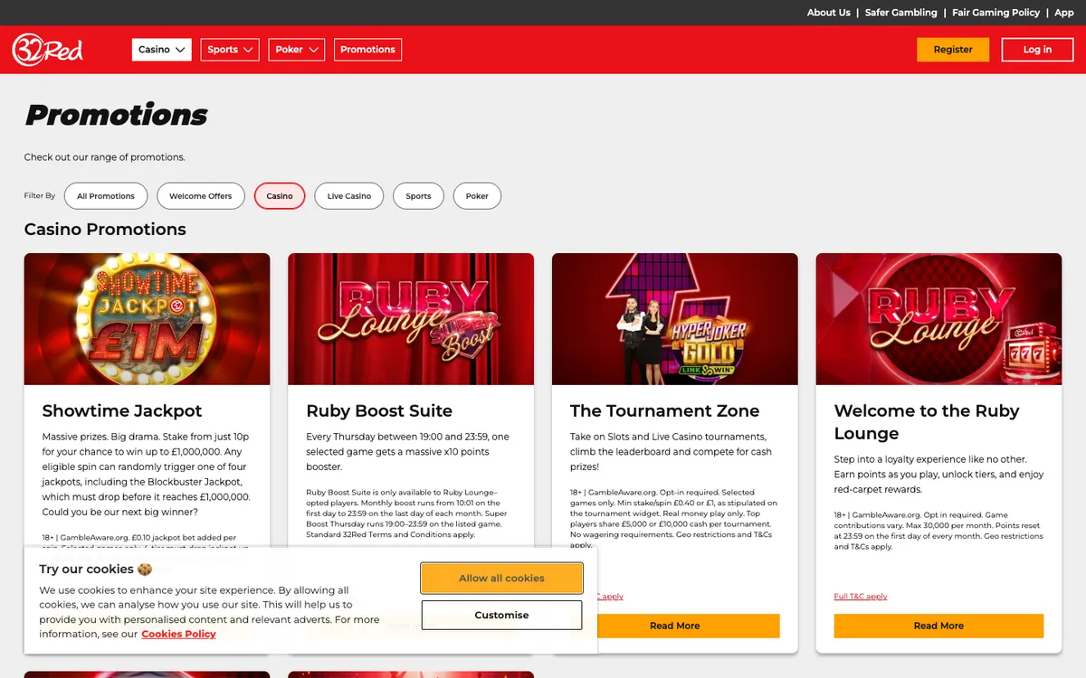 32Red Casino — Promotions, captured from United Kingdom