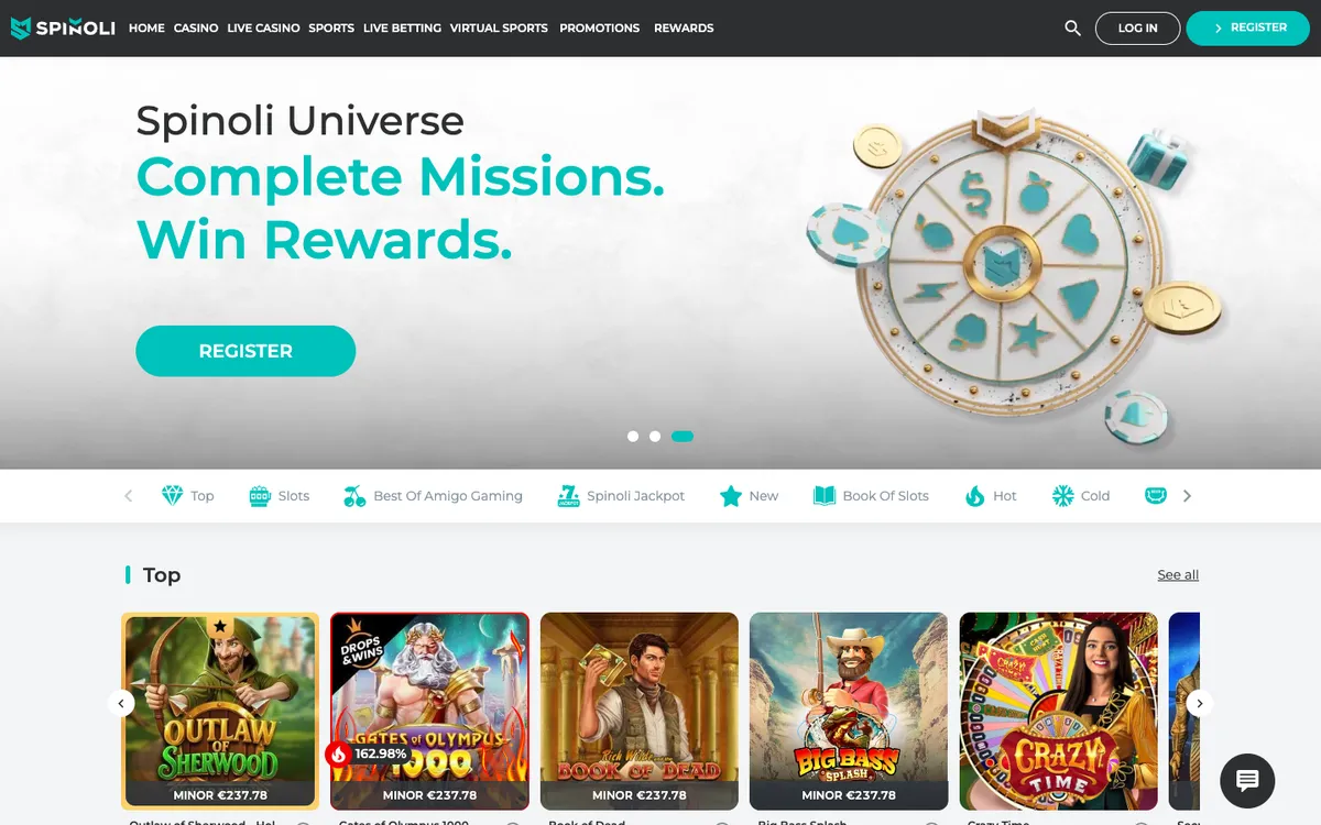 Spinoli Casino — Home page, captured from New Zealand