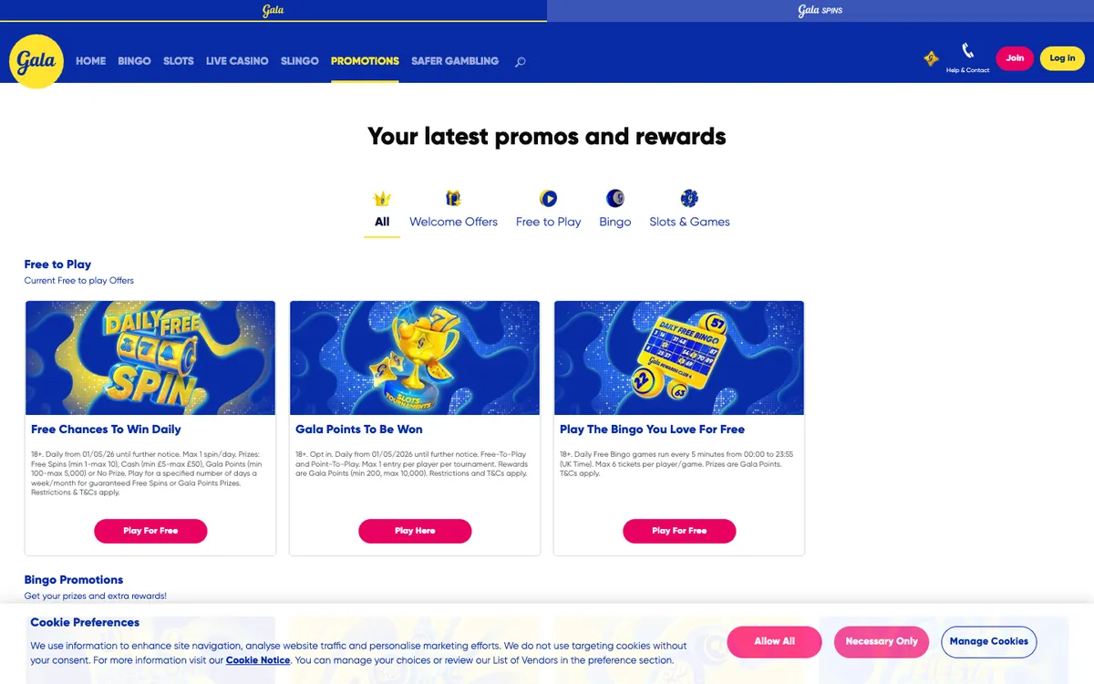 Gala Bingo Slots Casino — Promotions, captured from United Kingdom