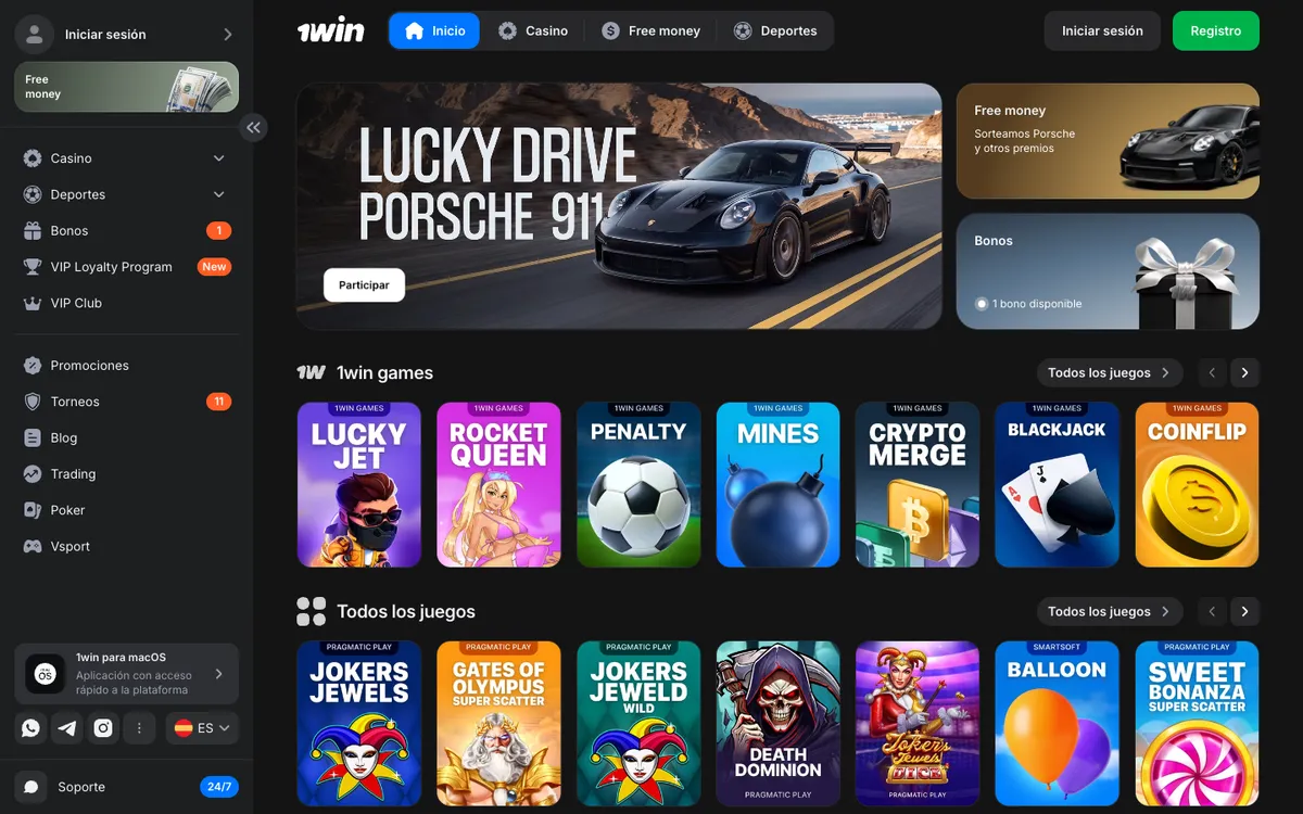 1win Casino — Home page, captured from Argentina