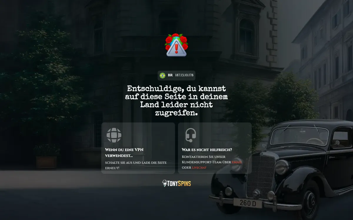 Tonyspins Casino — Home page, captured from Germany