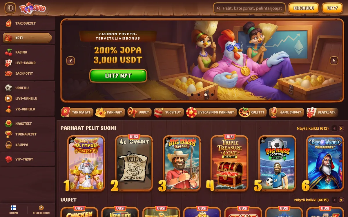 Roostino Casino — «Главная», снято из страны Финляндия