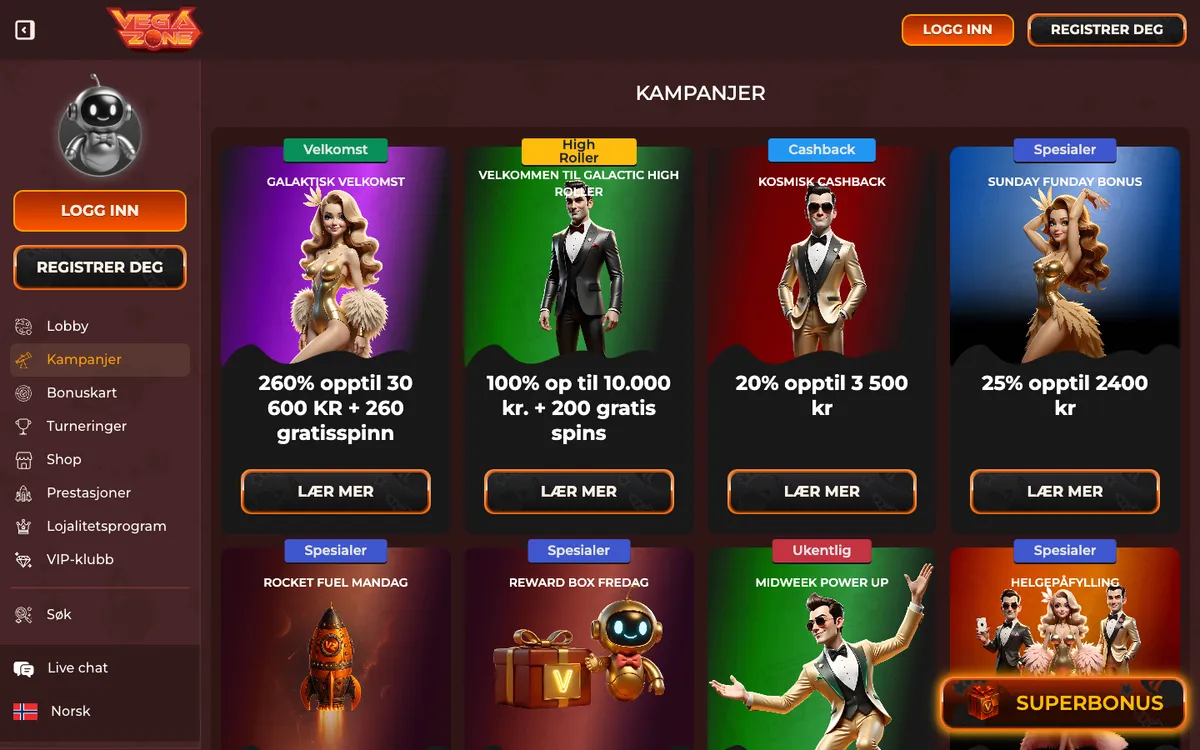 VegaZone Casino — Promotions, captured from Norway