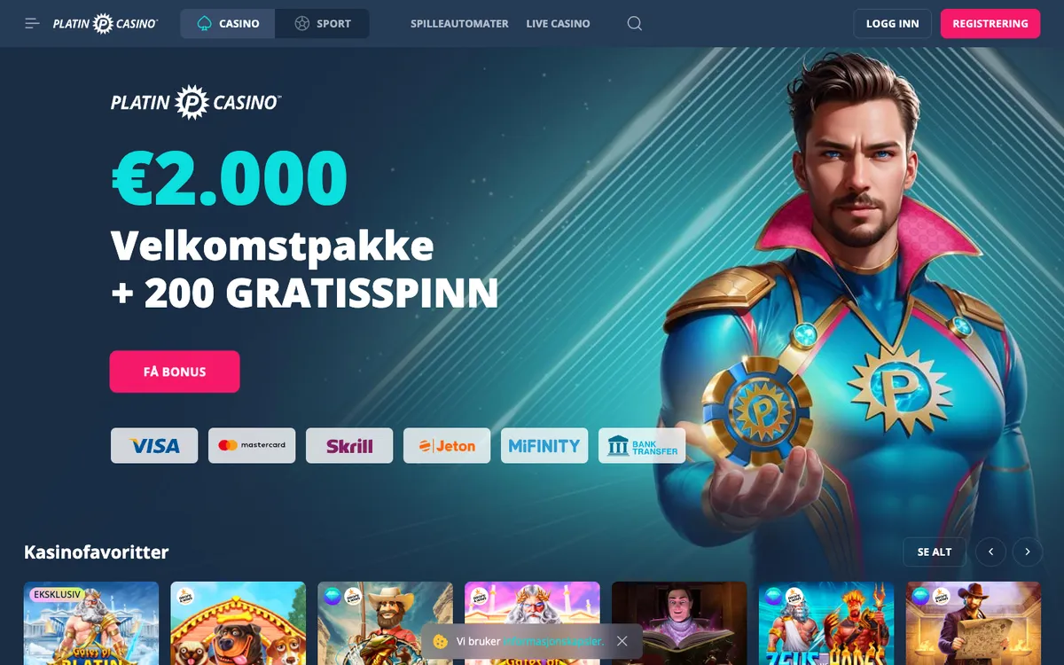 Platincasino — Home page, captured from Norway