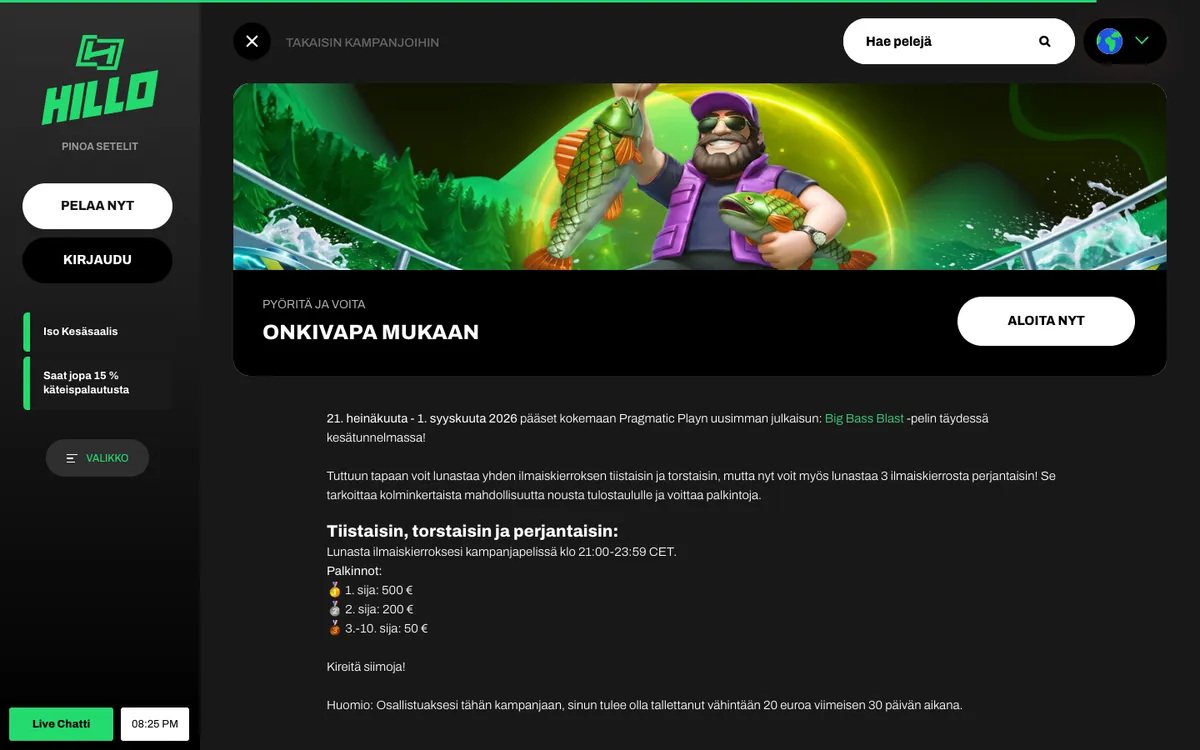 Hillo Casino — «Акции», снято из страны Финляндия