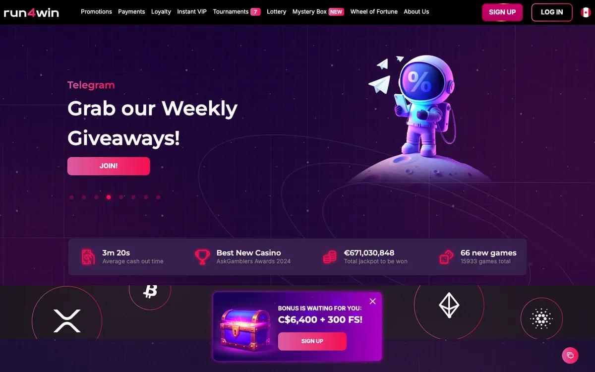 Run4Win Casino — «Главная», снято из страны Канада