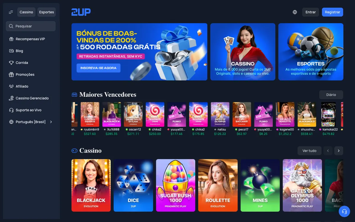 2UP Casino — Home page, captured from Brazil