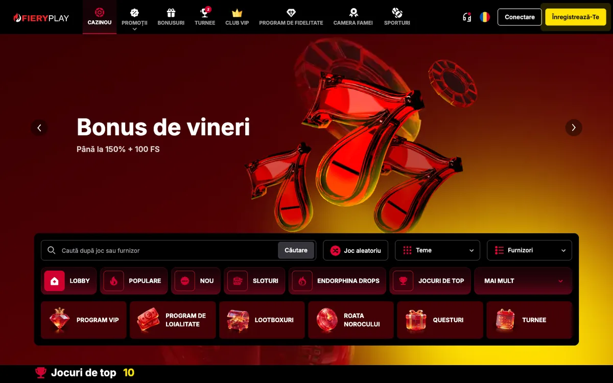 Fiery Play Casino — Home page, captured from Romania