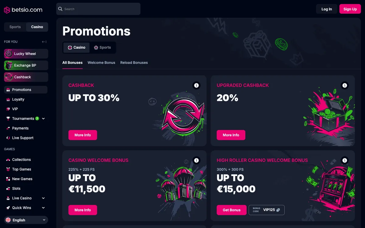 Betsio Casino — Promotions, captured from South Africa