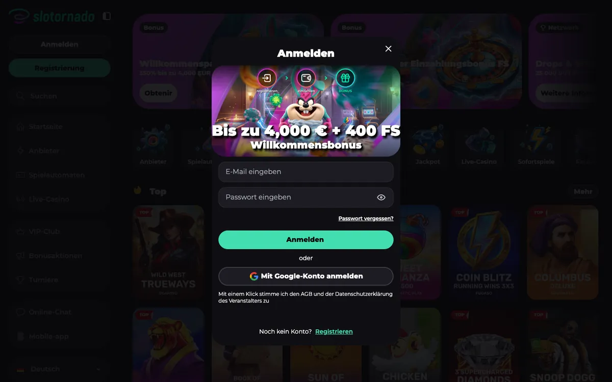 Slotornado Casino — «Платежи», снято из страны Германия