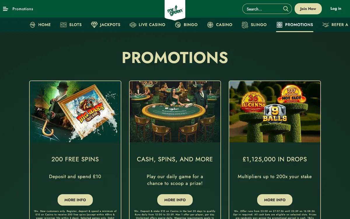 Mr Green Casino — Promotions, captured from United Kingdom