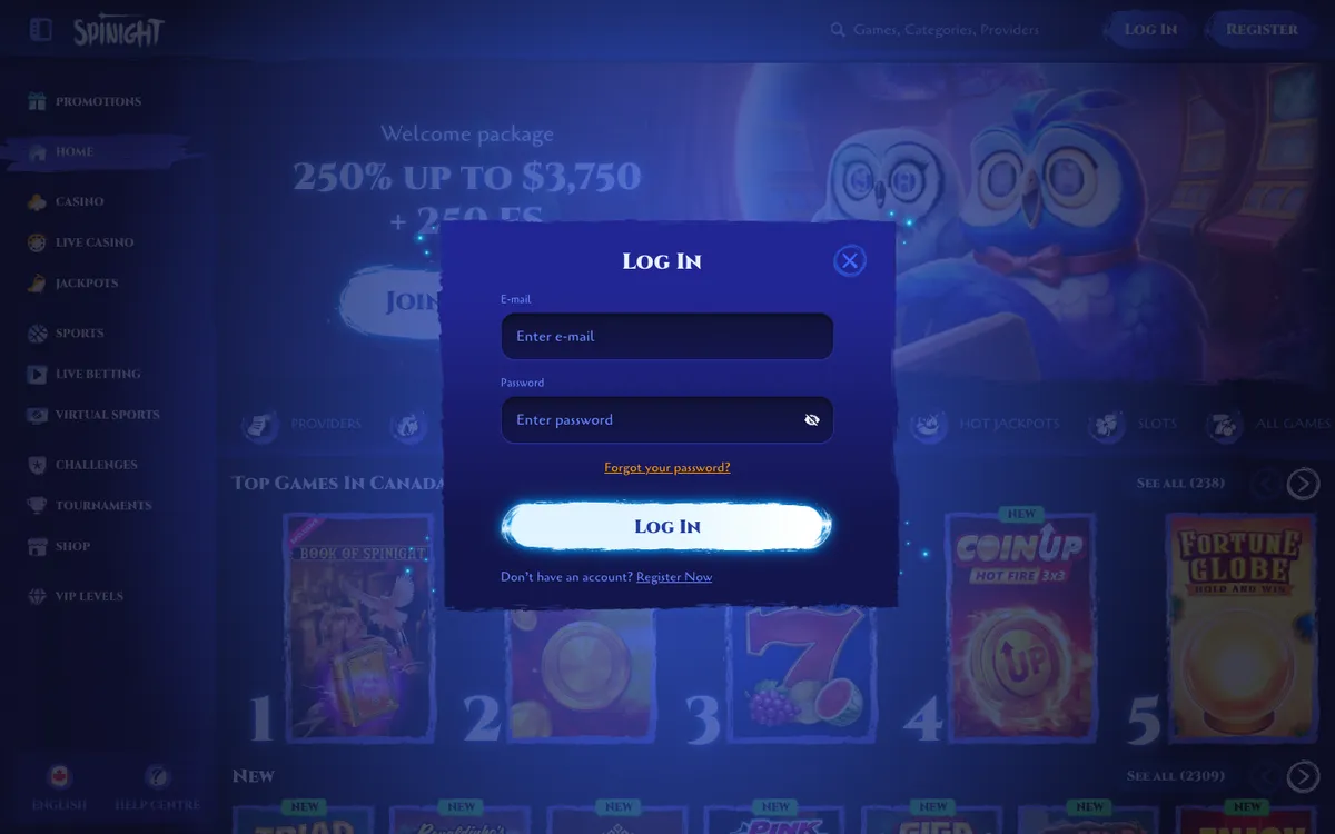 Spinight Casino — Sign-up, captured from Canada