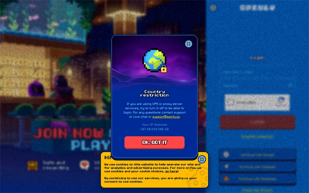 Spinly Casino — Sign-up, captured from United Kingdom