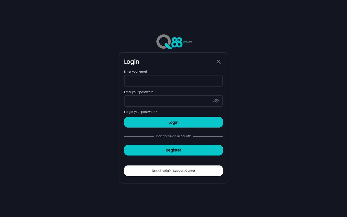 Q88Bets Casino — «Регистрация», снято из страны Великобритания