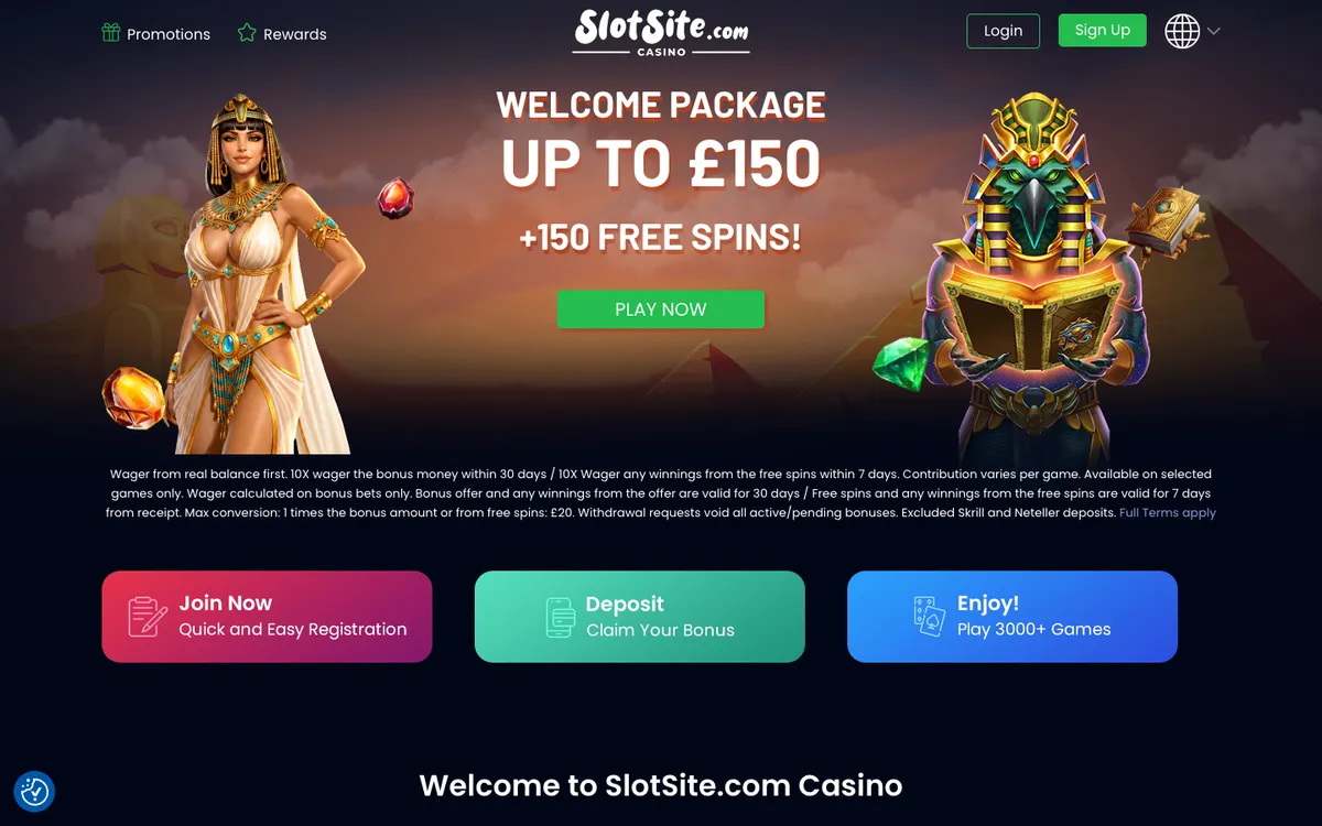Slotsite.com Casino — «Главная», снято из страны Великобритания