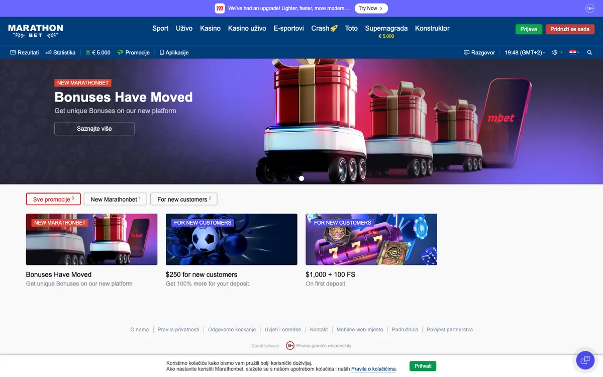 Marathonbet Casino — Promotions, captured from Croatia