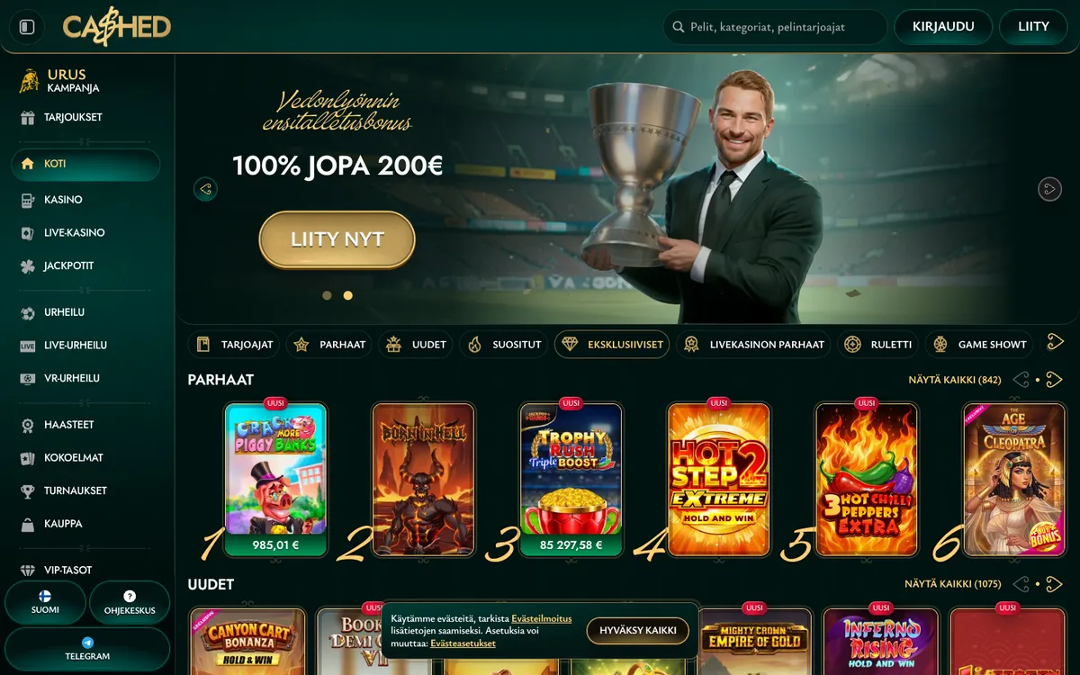 Cashed Casino — Home page, captured from Finland