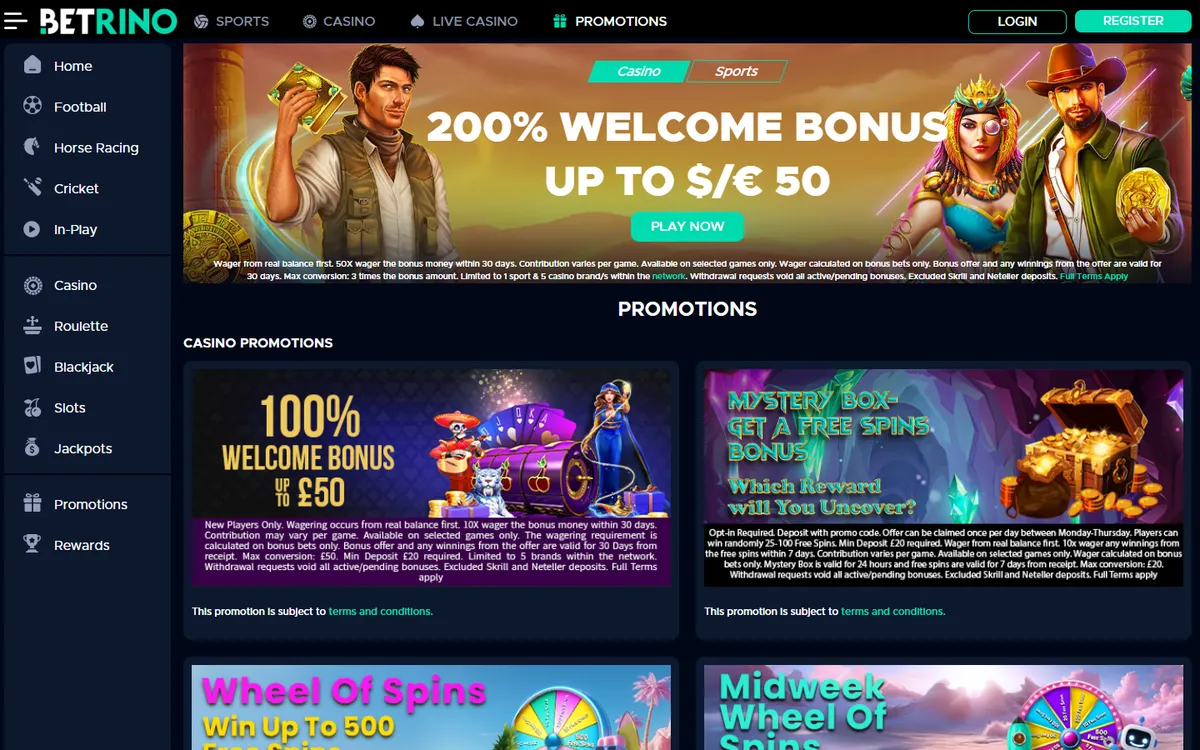 Betrino Casino — «Акции», снято из страны Канада