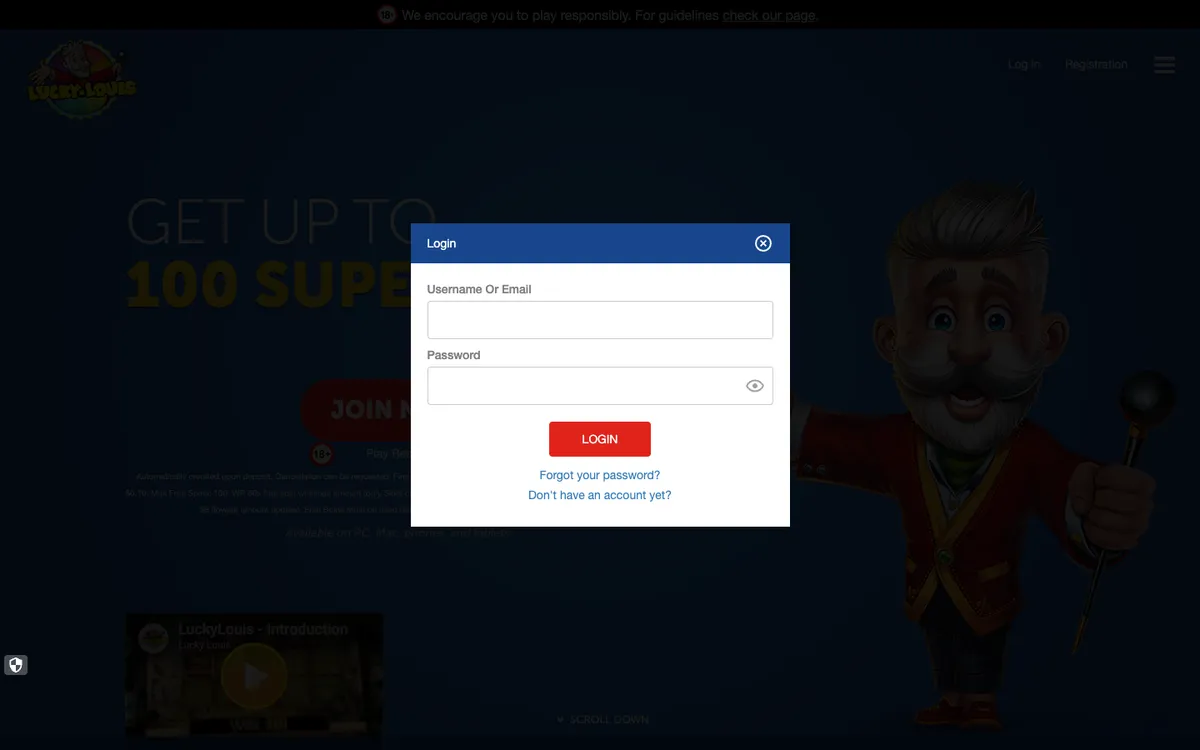 LuckyLouis Casino — Sign-up, captured from Canada
