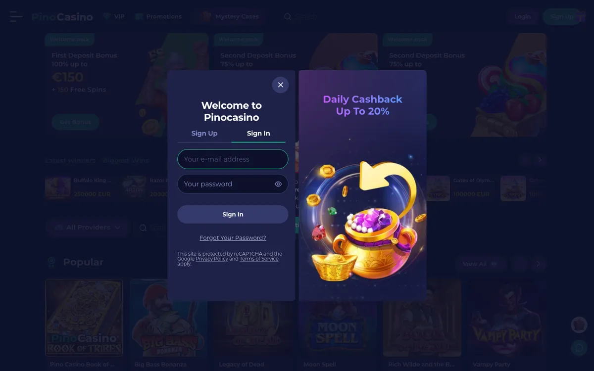 PinoCasino — «Регистрация», снято из страны Новая Зеландия