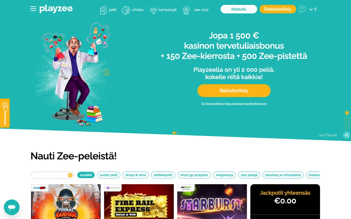 Playzee Casino — Home page, captured from Finland