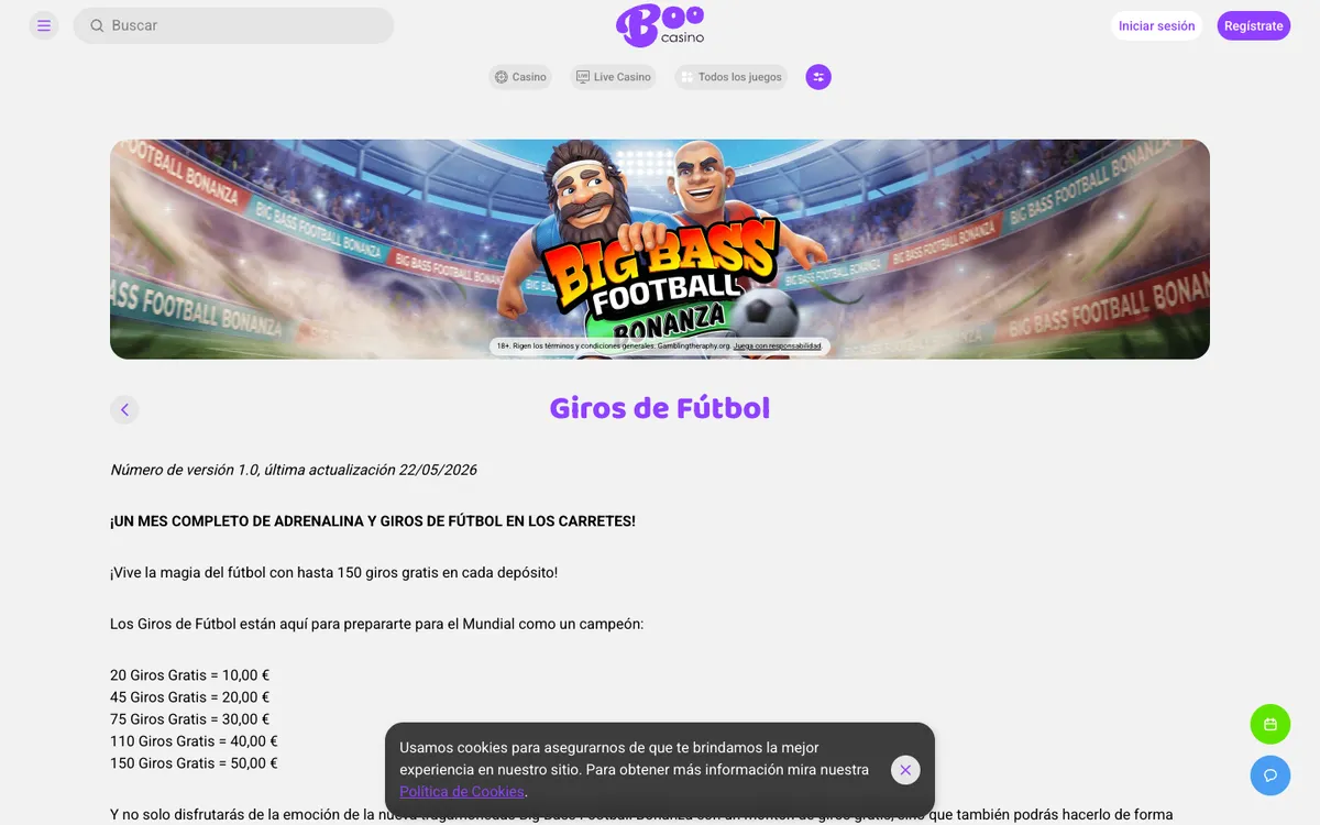 Boo Casino — Promotions, captured from Spain