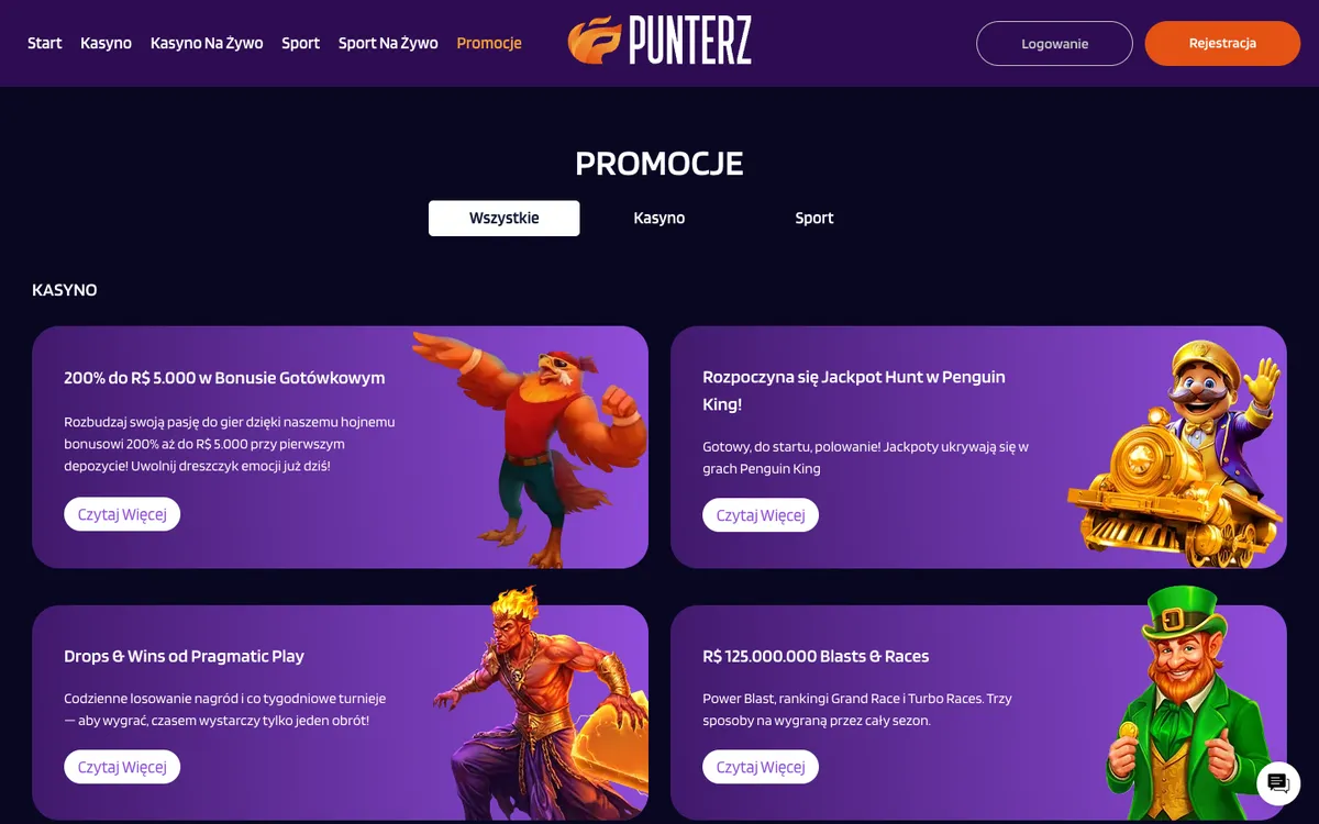 Punterz Casino — Promotions, captured from Poland