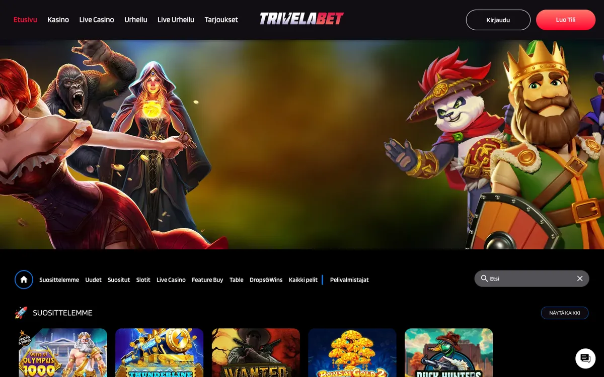 TrivelaBet Casino — Home page, captured from Finland