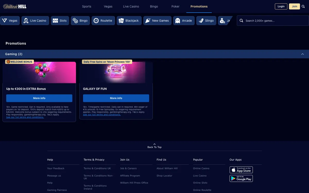 William Hill Vegas — Promotions, captured from Poland